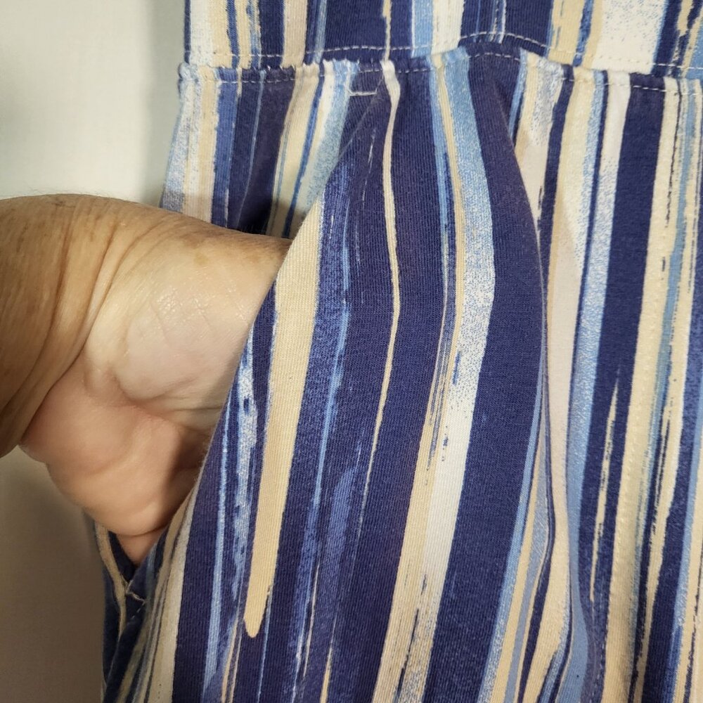 d&co Denim & Company Beach Woman's Lounge Pants Size LT Blue/White/Beige Stripes - Picture 3 of 8